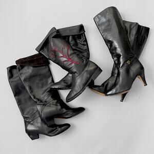 Vintage Leather Boot LOT OF 3 Made in Italy 70s 80s size 6.5  7 7.5 Scrunch Boot